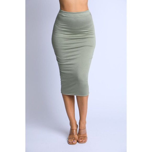 Women's Solid Casual Stretch Bodycon Elastic High Waist Pencil Midi Skirt Cute - Picture 11 of 11